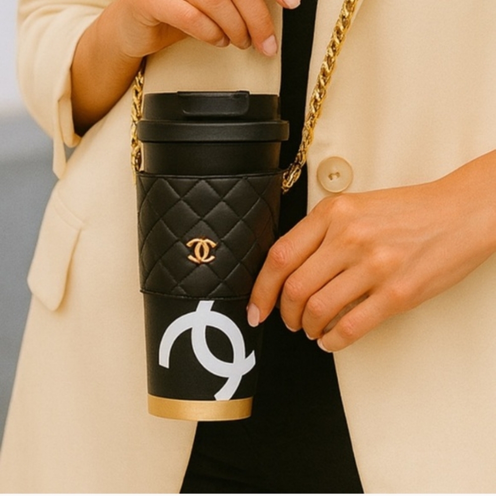 Black Quilted Crossbody Bag & Black Travel Coffee Tumbler Set - Picture 4 of 10